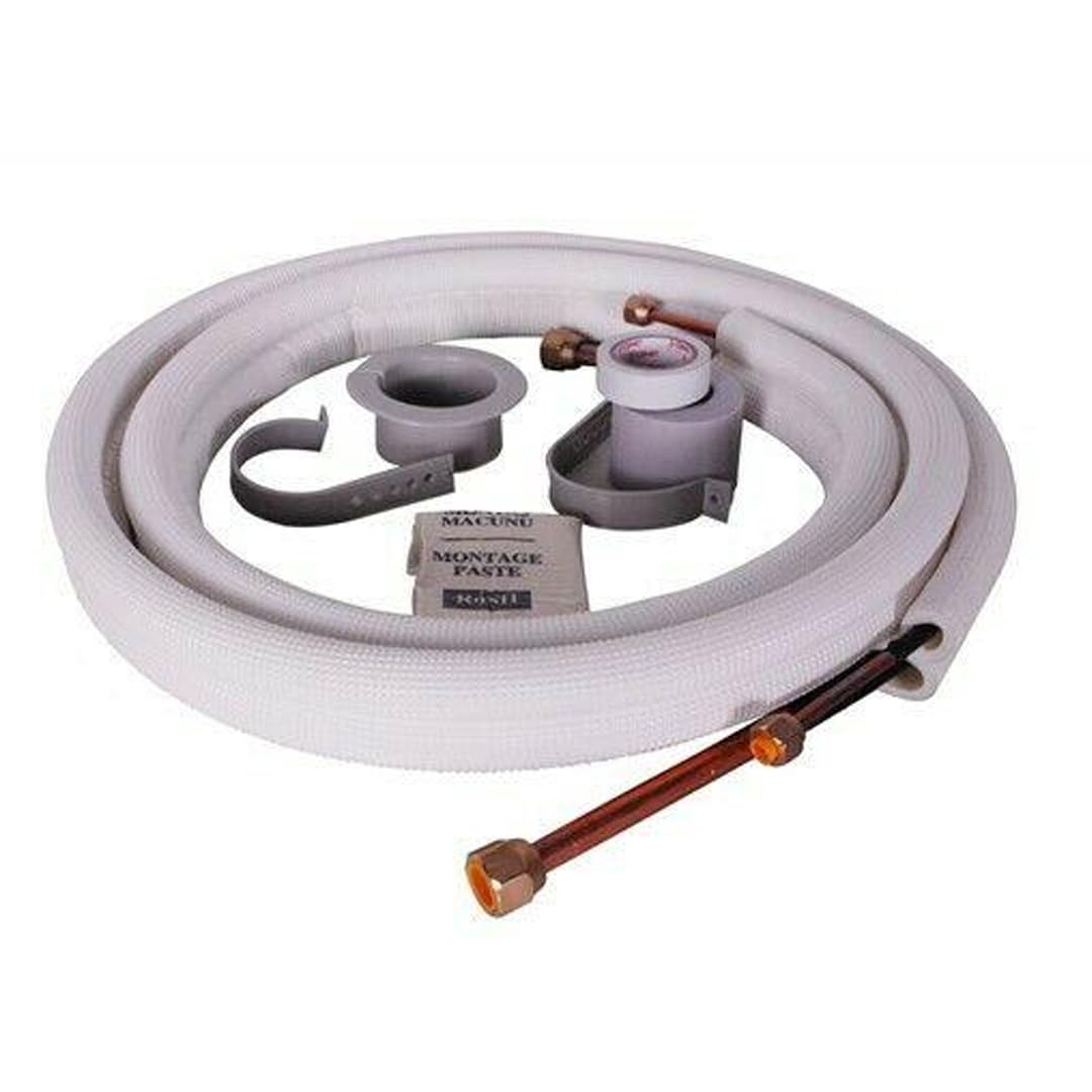 Juego de línea de cobre para aire acondicionado, kit de tuberías aisladas de 7 metros, tubos de bobina de 1/4 y 3/8 pulgadas con accesorios de instalación