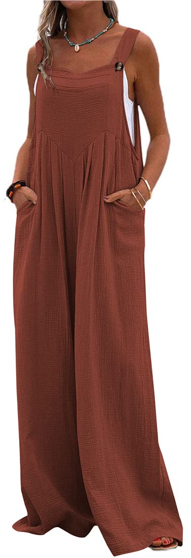 PADOLA Mujer Monos Holgado Boho Estilo con bolsillo Monos sin Mangas Pantalones Ancha Ligeros Vintage Silueta recta suelta Ropa de Playa Vacaciones Verano