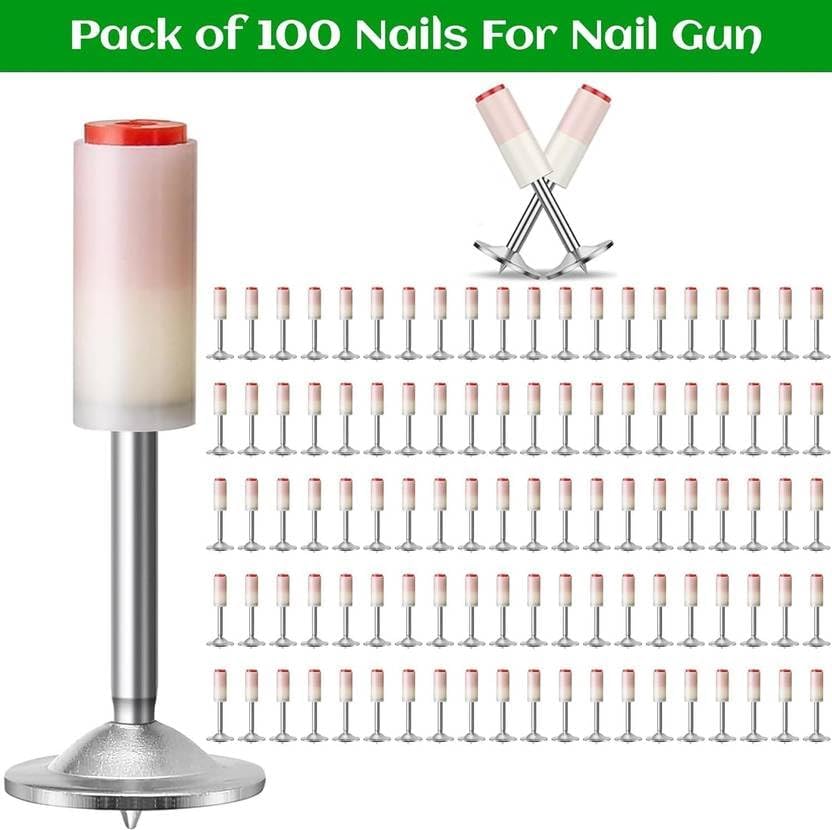 Image of Nail Gun Manual Steel Nails for Wall & Concrete Fastening - 7.3mm Mini Round Nails for Construction, Woodworking & DIY Projects - Wall Anchor, Wire Slotting Device - Pack of (400)