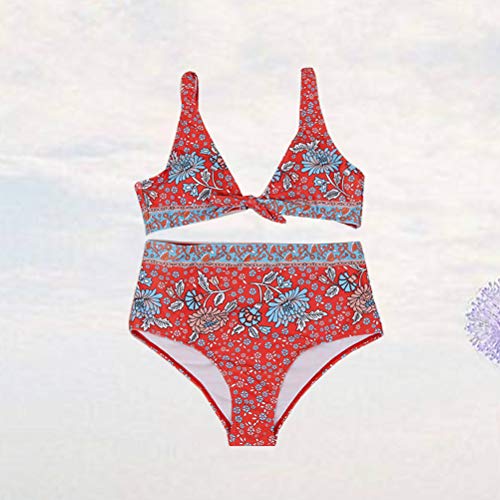 Biquíni floral com laço tipo push up, maiô de duas peças (vermelho/P)