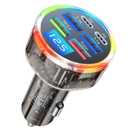 YAODLE 6|[gԍڏ[d USB-C & USBy66W 6|[gzJ[`[W[ VK[\Pbg PD 20W+QC3.0|[g yʉ}[d dv LED\ J[pi 12V-24VԑΉ iPhone/iPad/Android ^u