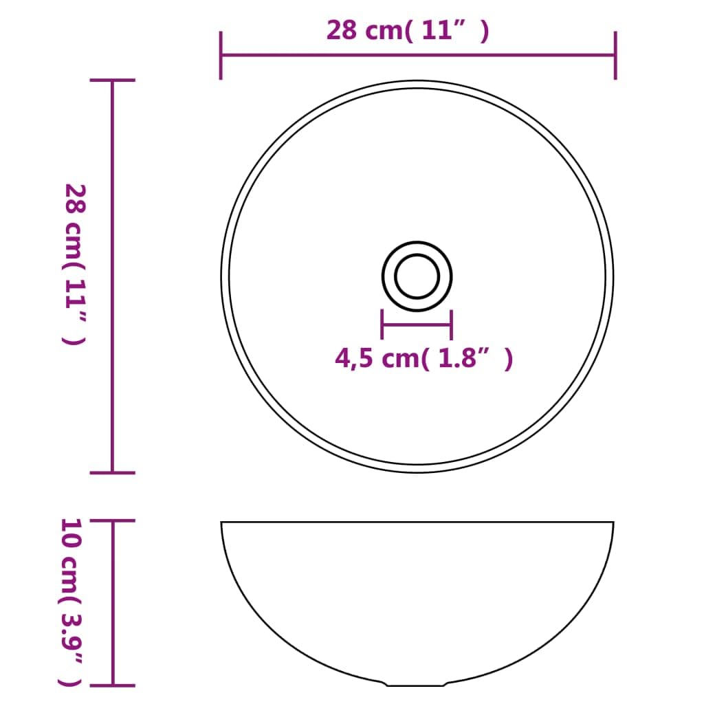 Lavabo de cerámica verde oscuro, redondo, 280 mm de diámetro, 100 mm de altura, 45 mm de desagüe, para cuarto de baño, huéspedes, lavabo, lavabo, sanitario, montaje