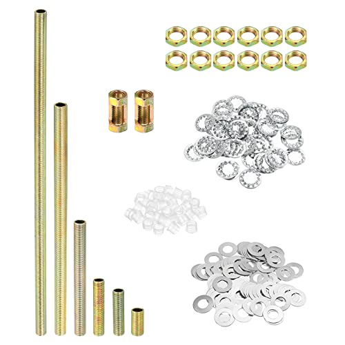 Image of PATIKIL 1 /8IP Thread 6 Size Lamp Pipe Kit with Lock Nuts Washers, 1 Set Fasteners Assortment Hardware for Chandelier Ceiling Light DIY, Zinc Plating