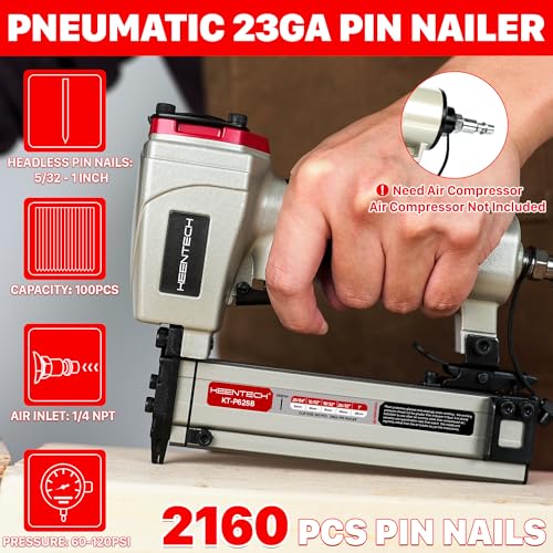 Image of KEENTECH Pneumatic Pin Nailer 23 Gauge, Pin Nail Gun with 2160pcs 5 /32 inch to 1 inch Pin Nails, Headless Air Micro Pinner with Exceptionally Low Jam Rate for Cabinets, Interior Decoration, Windows, Crafts