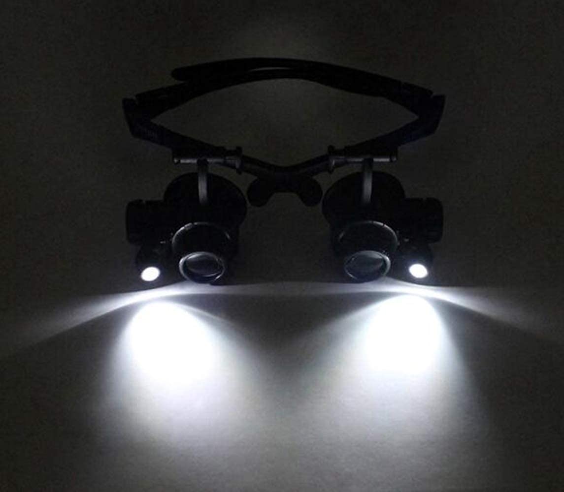 5X, 15X, 20X, 25X Doppelaugen-Lupenbrille Mit Kopfhalterung, Beleuchtete Vergrößerungsbrille Mit Led-Licht, Werkzeugset Für Uhrenreparatur Und Juwelierarbeiten,