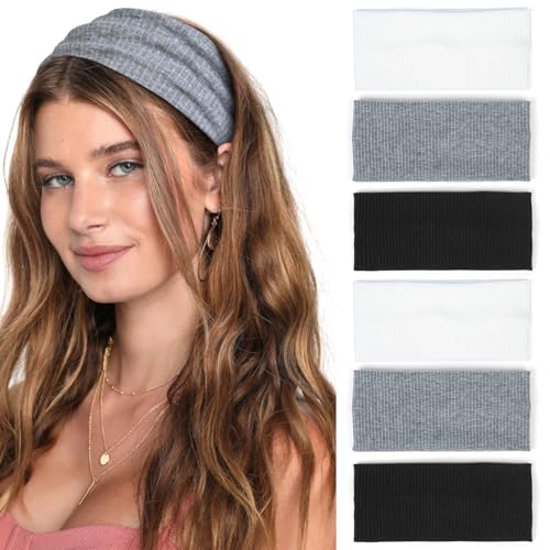 TERSE Headbands for Women Wide Non Slip Hairbands for Women's hair Soft Elastic Thick Head Bands Fashion Workout Yoga Hair Accessories, 6 Pack