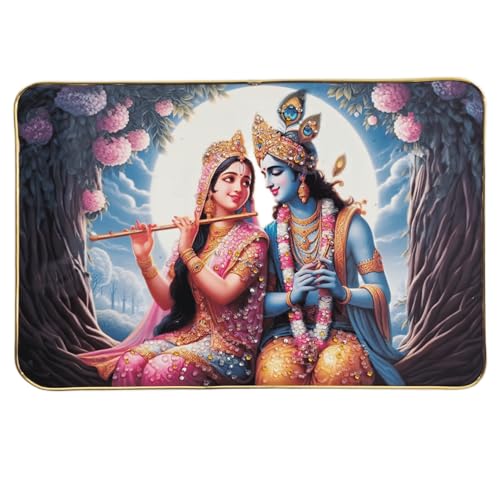 Image of Masstone Radha Krishna Crystal Embedded High Gloss Wall Painting, Golden Slim Frame, 45x30 Cm Wall Art for Living Room, Bedroom, Office & Home Decor (CRG02)
