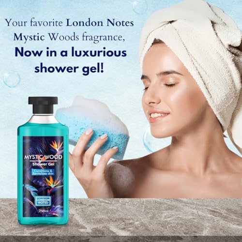 Image of London Notes Shower Gel- Mystic Wood For Gentle Cleansing, Deep Moisturization & Nourishment, provides pleasant aroma with Aloevera & Shea Butter, 250ml