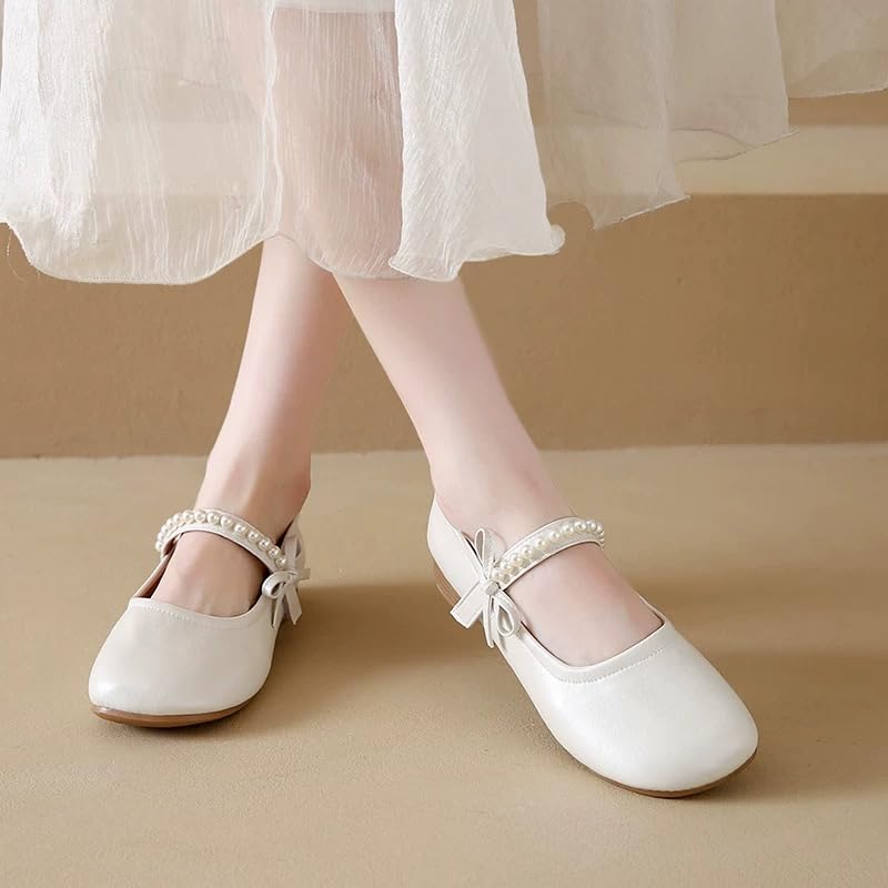 Little Girls Pearl Strap Mary Jane Ballet Flats Bowknot Flower Girl Princess Dress Shoes for Wedding, Party, School2