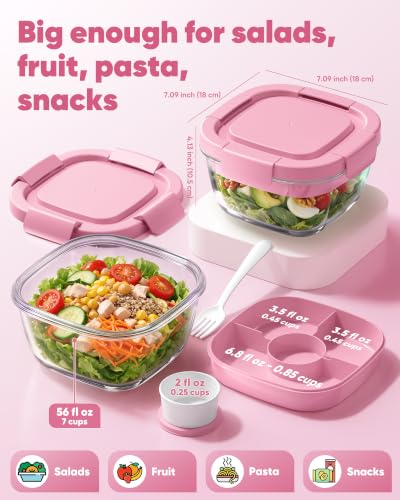 Image of Canfanni Glass Salad Container, 56oz Bowl with Airtight Lids, Tray, Fork
