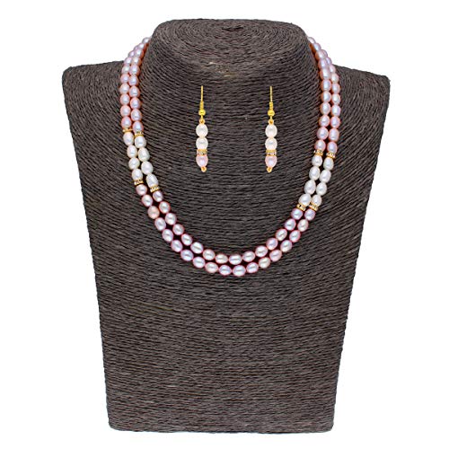 Image of Sri Jagdamba Pearls Dealer Crusty Pearl Necklace Set for Women and Girls | With Certificate of Authenticity AA Quality