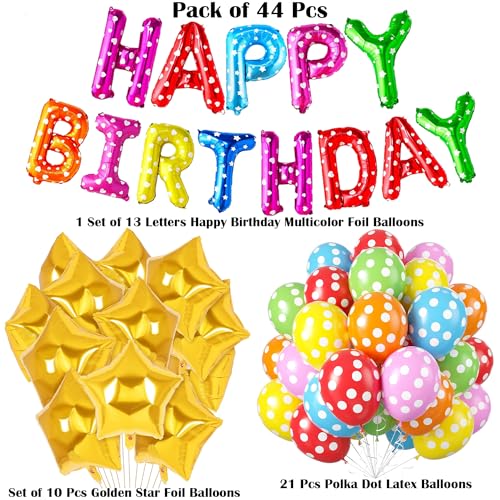 Image of Rozi Decoration Multicolour Birthday Decoration Items Set of 44 Pcs Polka Dot Balloons for Birthday Parties | Adults Birthday Decoration | Kids Birthday Decoration Items