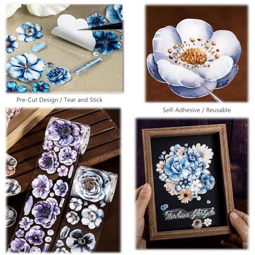 Image of 6 Rolls Floral Washi Tape Set,Pre-Cut Scrapbook Flower Tape Stickers for Journaling Supplies,Junk Journal,Scrapbooking,Notebook,Phone Case,Cups,Planner(Flower Dwelling Leisurely)