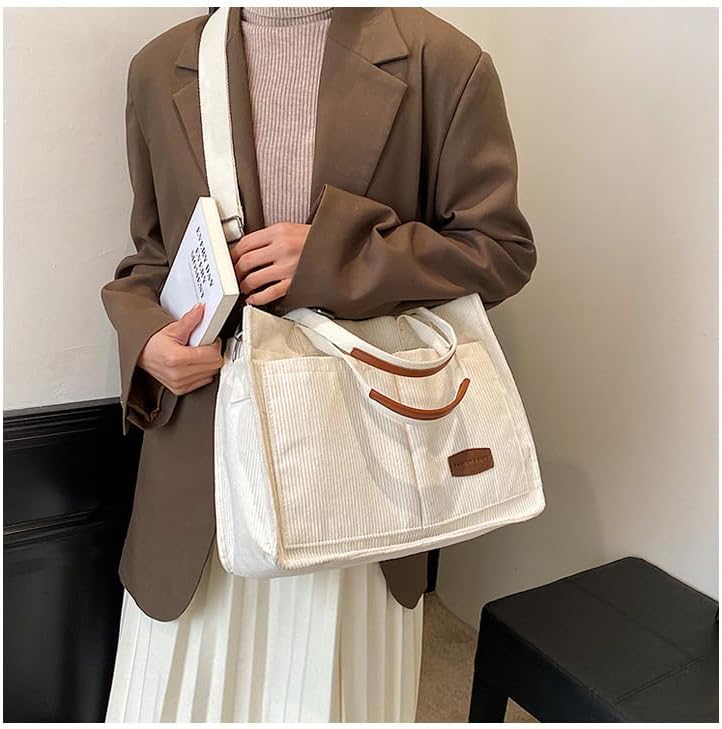 Tote Bag for Women Prite Corduroy Handbags Casual Hobo Messenger Bag Shoulder Bag with Multi-pocket - Image 2