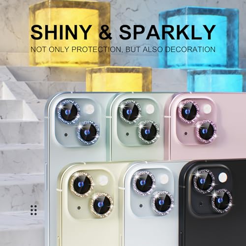 Image of CLITZ Compatible for iPhone 15 / iPhone 15 Plus Camera Lens Protector Bling, 9H Tempered Glass Camera Cover Screen Protector,Metal Ring Decoration Accessories (Glitter-Yellow)