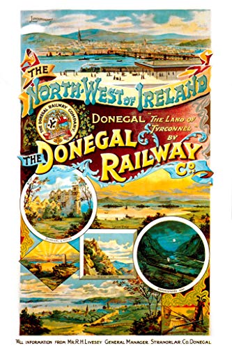 Visit Donegal Ireland Railway North West Castles Ocean Vintage Illustration