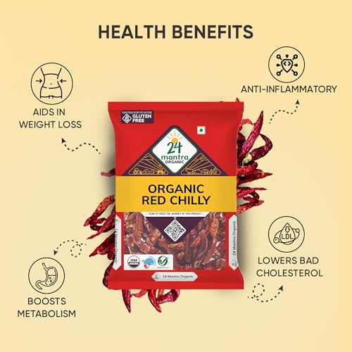 Image of 24 Mantra Organic Red Stick Chilly /Lal Mirch /Erra Mirapakaya - 100gms | Pack of 3 | 100% Organic | Chemical Free & Pesticides Free
