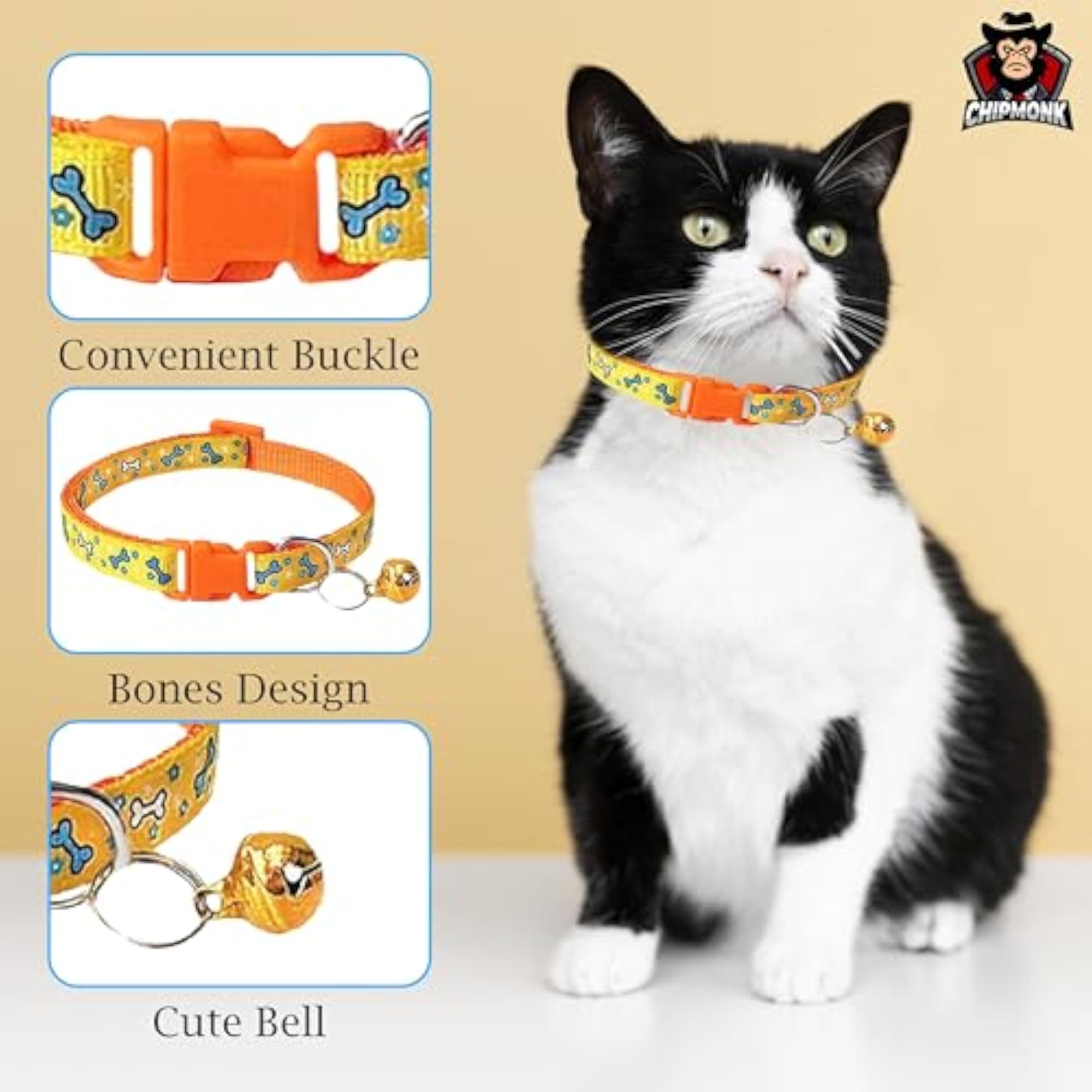 Adjustable Cat & Puppy Collar with Bell, Cute Neckband