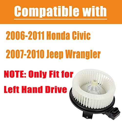 Image of AC Heater Blower Motor Assembly, Blower Motor with Fan Fit for 2006-2011 Honda Civic, 2007-2010 Wrangler, 79310SNAA01, 79310-SNA-A01, 79310-SNA-A02, PM9177, 700194, 75821, Fit for Left Hand Drive