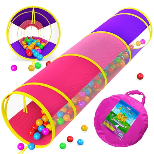 Playz Kids Play Tunnel for Toddlers 1-3 and Up, Large Opening Colorful Pop Up Baby Tunnel for Kids to Crawl Through, Indoor & Outdoor Kids Tunnel for Babies, Cat, Dog, Pets Crawling Tunnel