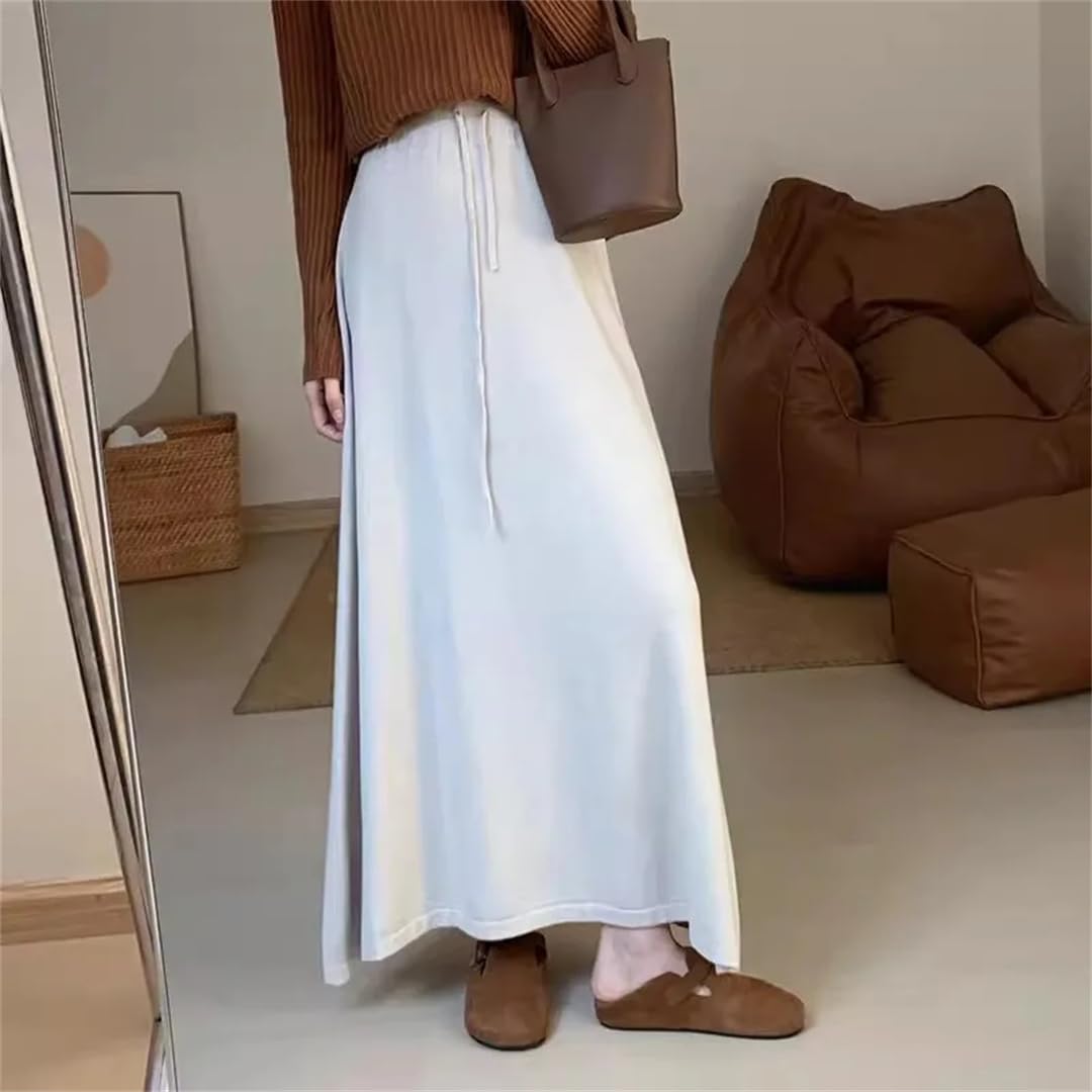 Lmtossey Gonna invernale in lana elegante da donna con elastico in vita con lacci