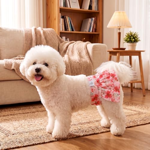 Image of CuteBone Female Dog Diapers with Skirts 3 Pack Reusable Puppy Dresses Pants for Heat Cycle Period QBD34S