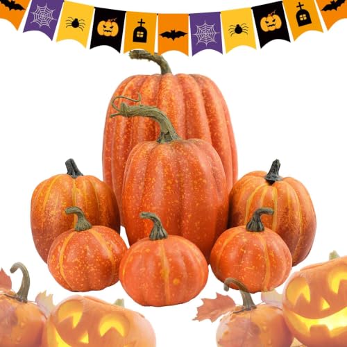 Calabazas artificiales de espuma para decoración de otoño y Halloween, pack de 7 piezas para mesa 2