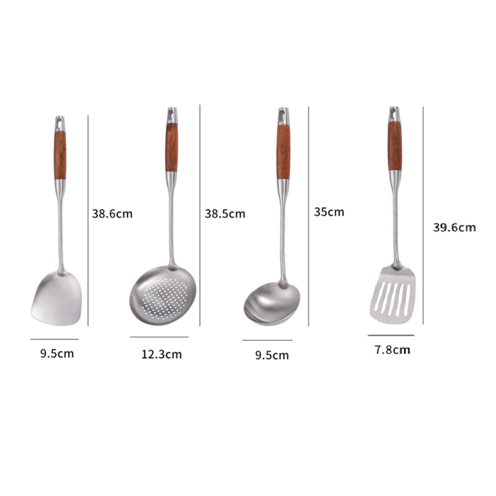 Spatules et cuillères de cuisine, ensemble de cuillères, ensemble d'ustensiles de cuisine, ensemble d'ustensiles de cuisine à long manche en acier inoxydable, spatule wok, spatule ajourée, cuillère à