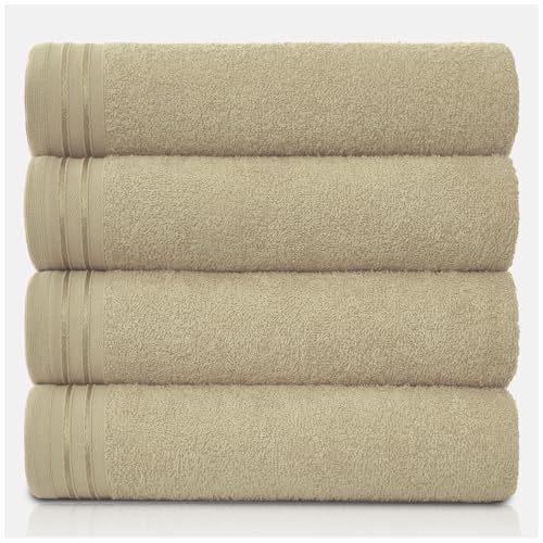 GC GAVENO CAVAILIA Large Towels Bath Sheet - Highly Absorbent Egyptian Cotton Towel Set - 4 Pack Extra Soft Large Bath Towel Mocha - Quick Dry Bath Sheets - 450 GSM Washable Towels, 75 x 135 cm