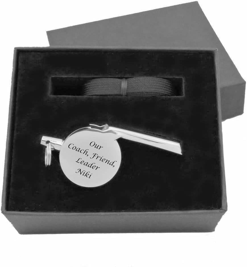 Personalized Silver Coach Whistle with Lanyard Custom Engraved Free - Referee or Sports Gift with Free Engraving - Ships from USA