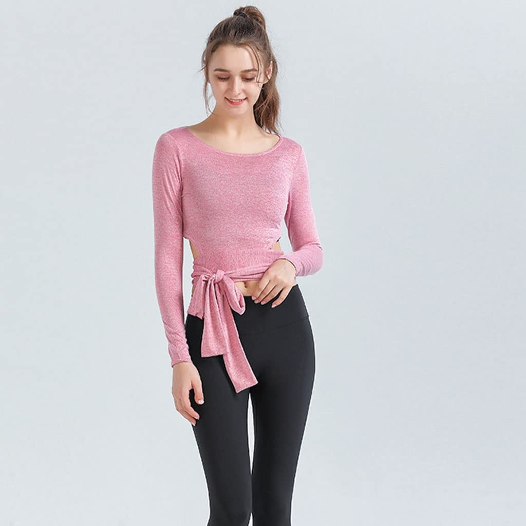 HSQMA Camiseta de yoga de entrenamiento para mujer, camiseta de manga larga sin costuras, ajuste holgado, transpirable, para yoga, entrenamiento, gimnasio, para mujer, ajuste relajado, ligero, cuello