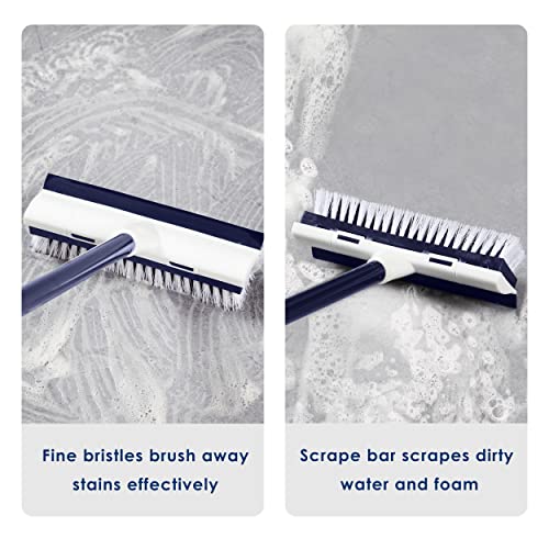 Image of BOOMJOY Floor Scrub Brush with 50 inch Long Handle, 2 in 1 Scrape and Brush, Stiff Bristles for Cleaning Bathroom, Patio, Kitchen, Wall and Deck-Navy
