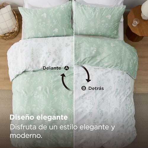 Miniatura 3 de Bedsure Funda Nordica Cama 150 - Juego de Cama Reversible de Poliéster Oeko-Tex, Funda de Edredón 220x230 cm y 2 Almohada 50x75 cm, Nórdica con Cremallera, Flores Verdes, Verde