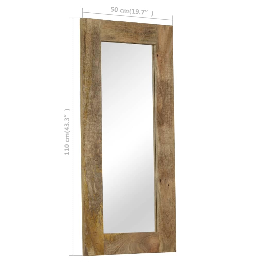 Spiegel Mangoholz Massiv 50 x 110 cm mit Holzrahmen, Vintage Deko für Flur, Badezimmer, Wohnzimmer, Ganzkörperspiegel für Schmink, Rasur, Kosmetik und Ankleide
