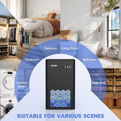 XUNJIE Dehumidifier for Home, 2300ml, Ultra Quiet, Auto Defrost, 7 Colour LED Light, Auto Shut Off, Black - Image 8