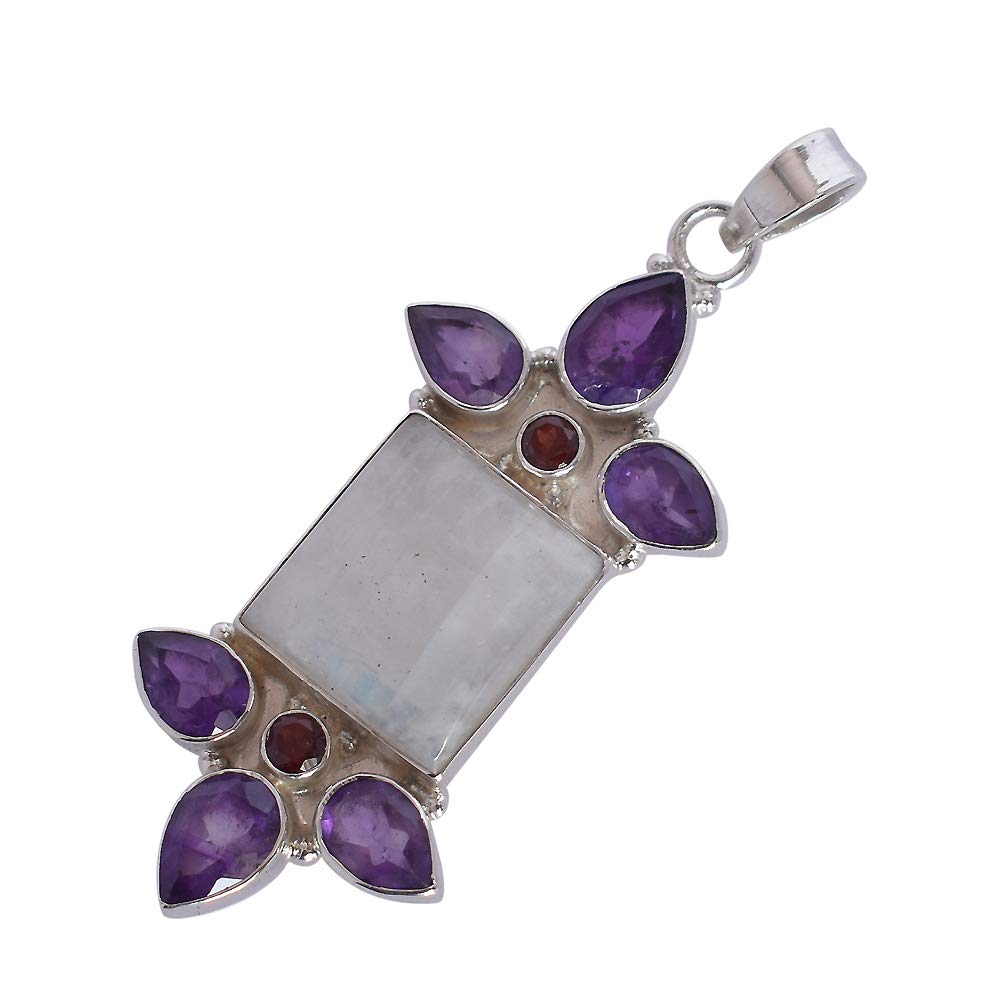 Pendentif pierre de lune arc en ciel naturelle bleu feu améthyste
