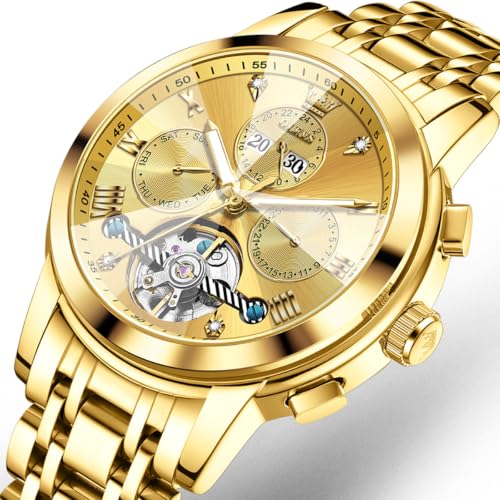 Image of OLEVS Men's Automatic Watch Batteryless Waterproof Mechanical Self Winding Stainless Steel Dress Luxuxry Wrist Watch with Tourbillon, Day-Day-Year & Chronograph Gift for Him Relojes de Hombres