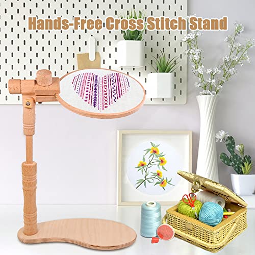 Wooden Tall Embroidery Stand, Adjustable Cross Stitch Hoop Stand Holder With 4''-6'' Embroidery Hoops, Rotatable Embroidery Frame Lap Stand Hands Free Sewing Tool For Cross Stitch Project #TOP5