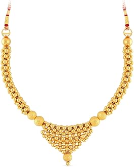 Gold Necklace for Women 22k | Pure Gold Traditional Maharashtrian Thushi/Tushi necklace 22kt(916) BIS Hallmark Gold for Birthday, Anniversary, Gudi Padwa & Festival Gift