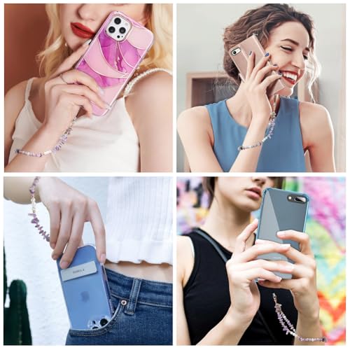 OFFCUP Correa para Teléfono Móvil con Cuentas, Cadena Bohemia de Cristal Antipérdida, Cordón Colgante para Mujeres y Niñas (Púrpura) - imagen 7