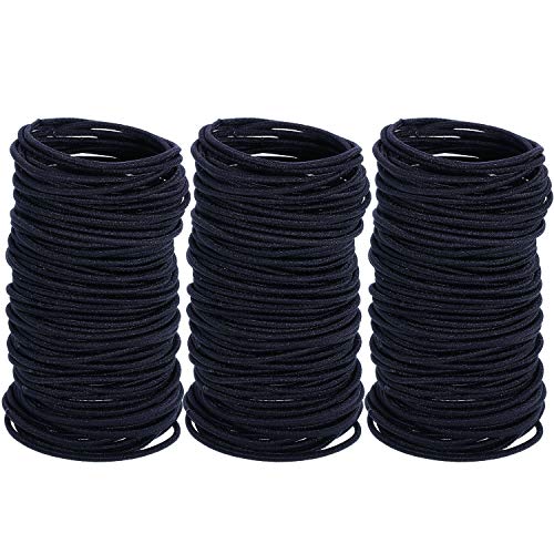 300 Pieces Black Elastic Hair Bands No-metal Hair Ties Ponytail Holders Hairbands for Women Girls