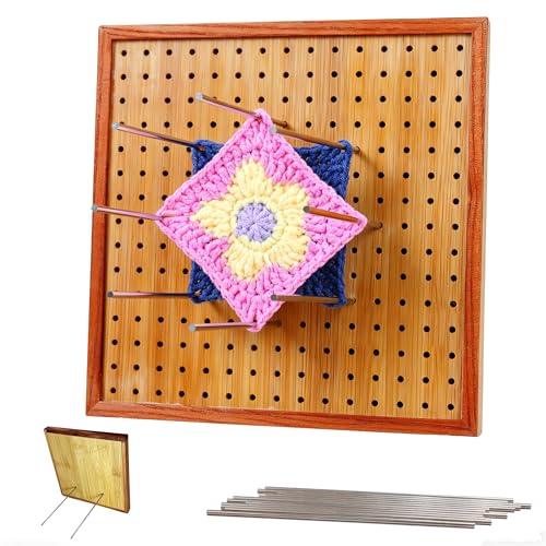 Image of HHSarioneiro 7.8 inch Crochet Blocking Board with 16 Pins /Pegs, Granny Square Blocking Boards for Crochet Projects, Wooden Crocheting Accessories Gifts for Crocheters