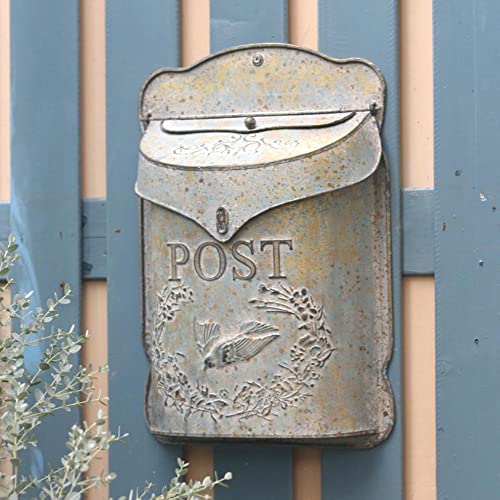 Image of Wall Mount Mailbox for Outside Vintage Mail Boxes for House Outside Metal Door Mailbox Drop Box Antique Style Nostalgic Charm Home Decorative, Bird Pattern, Gray