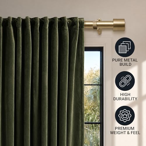 Image of Deco Window Adjustable Curtain Rod for Windows 44 to 120 Inch (Pack of 1) Extendable Heavy Duty 1 Inch Iron Aries with Finials Wall Mounted Curtain Rods (Warm Gold)