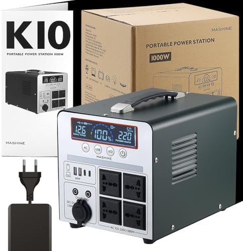 Bild 5 - Tragbare Powerstation 1000W/666Wh, Mashine Tragbare Wiederaufladbare Generator Backup Batteriepack für Camping, Wohnmobile, Drohnen, Erste Hilfe und Außenbeleuchtung, mit 4 AC Anschlüssen