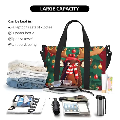 Funny Christmas Moose Print Hand Travel Bag,Gym Bag,Weekend Travel Overnight Bag,Tote Bag Sports Bag For Women Men4