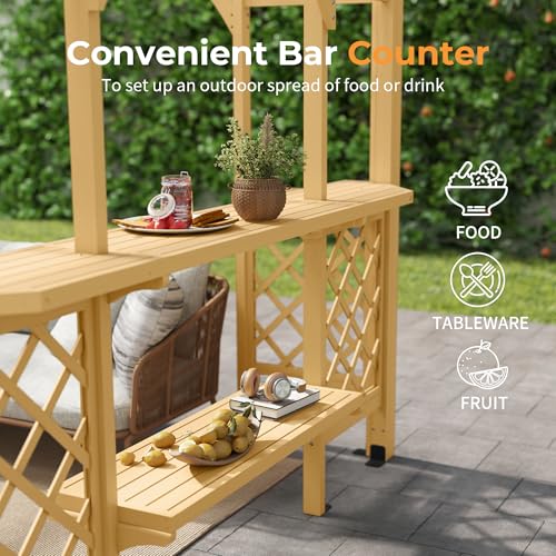 HAPPATIO 10' x 14' Pergola Outdoor, Wooden Pergola Grape Trellis with Bar Counter, Solid Wood Stable Structure with Arched Top Gazebo for Climbing Plant Support, Garden, Patio, Backyard — view 5