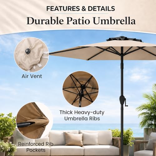 Image of Hukimoyo 8.5Ft Diameter Large Outdoor Patio Cantilever Offset Umbrella with Base Stand, Waterproof Heavy Duty Garden Parasol Sun Shade Canopy, Side Pole Umbrella for Backyard, Poolside, Deck, Lawn, Terrace, Cafe.