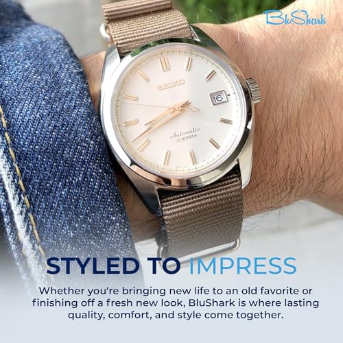 Image of BluShark - Original Collection Military-Style Waterproof Watch Strap, Fits All Timepiece Brands, Durable Nylon Wristwatch Accessories with Stainless Steel Buckle - 18mm, 20mm, 22mm & 24mm Watch Bands