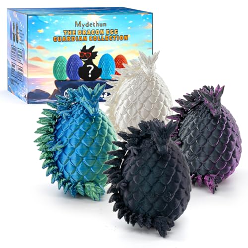 Mydethun 3D Printed Dragon, Sensory Toy Set - Dragon Toy, Autism Fidget Toys, Stress Relief Gifts, Dinosaur Toys for Kids 5-7, Collectible Mystery Eggs - 4pcs